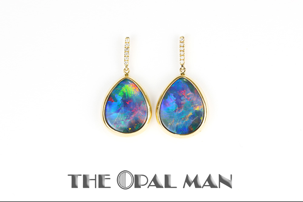 blik Sløset Slik Australian Opal Doublet Earrings in 14K Gold Setting and Diamonds - The Opal  Man