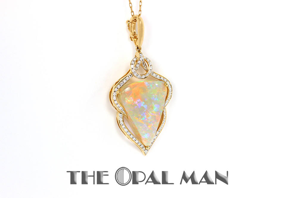 Intense Color Ethiopian Opal Pendant in 14k White Gold 18.50ct - Moriartys  Gem Art