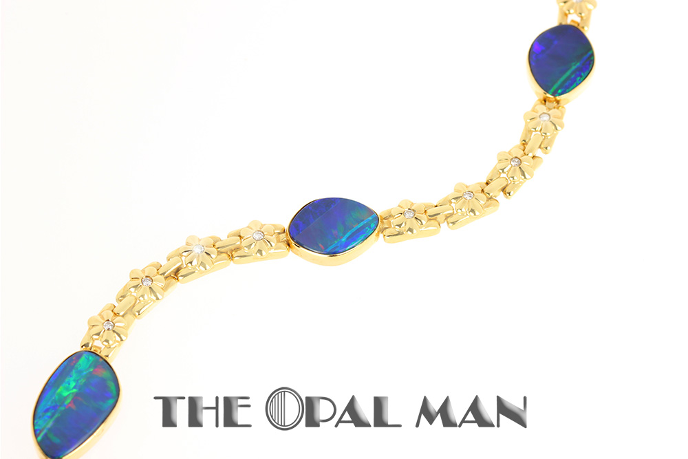 tetraeder Fryse evaluerbare Australian Blue Opal Doublet Bracelet. 14K Yellow Gold-and Diamonds! -  427-00002 - The Opal Man