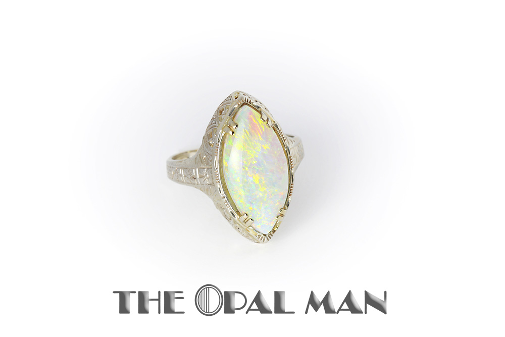 Shape Australian Crystal Ring in White Gold Setting - The Opal
