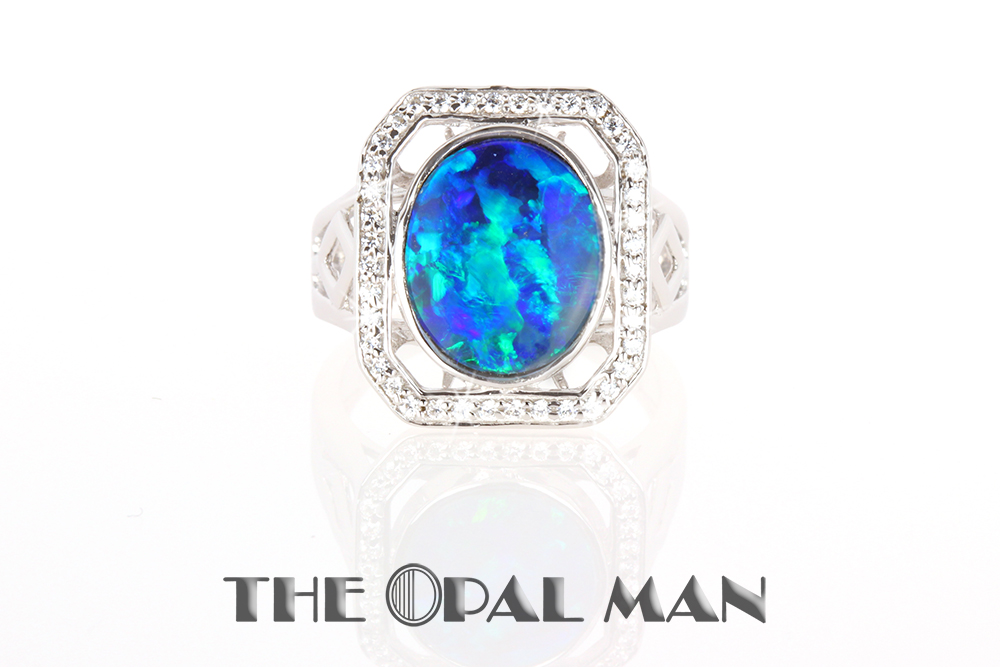 Deep Sea Blue/Green Australian Opal Doublet Ring Sterling Silver - The Opal