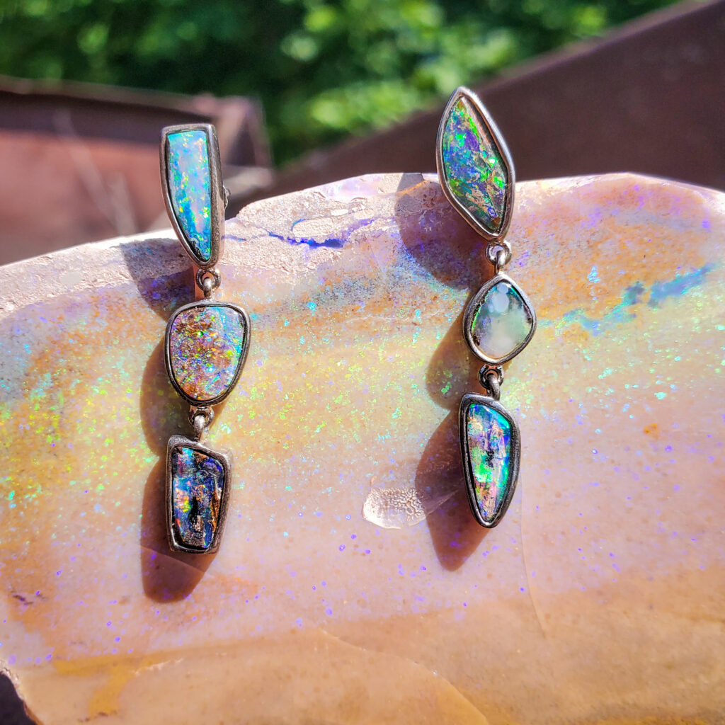 210-02946 triple boulder opal earrings