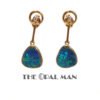 Greenish Blue Australian Opal Doublet and Diamond Drop Post Earrings In 14K Yellow Gold - 423-00285 - Image 4