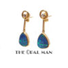 Greenish Blue Australian Opal Doublet and Diamond Drop Post Earrings In 14K Yellow Gold - 423-00285 - Image 3