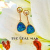 Greenish Blue Australian Opal Doublet and Diamond Drop Post Earrings In 14K Yellow Gold - 423-00285 - Image 2