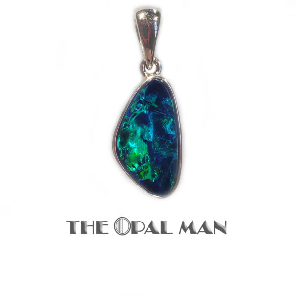 Modest Sterling Silver Pendant With One Deep Blue/Green Australian Opal Doublet - 230-03293 - Image 2