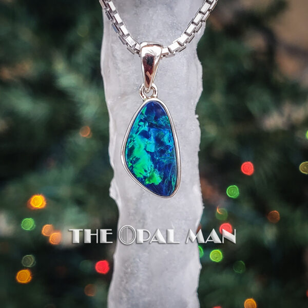 Modest Sterling Silver Pendant With One Deep Blue/Green Australian Opal Doublet - 230-03293