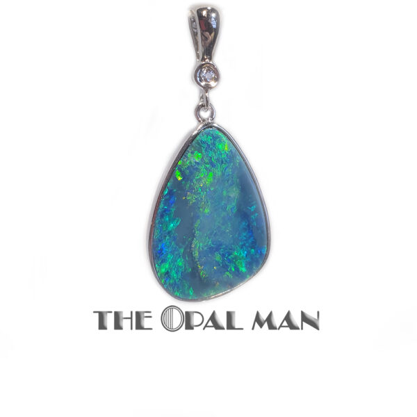 Splendid Sterling Silver Pendant With One Freeform Multi-Colored Australian Opal Doublet And White Topaz - 230-03296 - Image 4