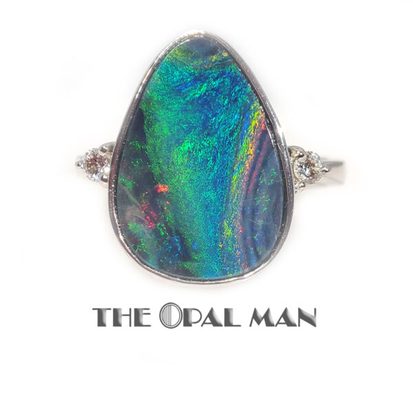 Intriguing Multicolored Pear-Shaped Australian Opal Doublet In Sterling Silver Ring - 200-02368