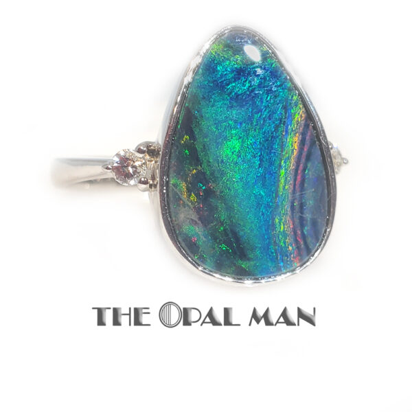 Intriguing Multicolored Pear-Shaped Australian Opal Doublet In Sterling Silver Ring - 200-02368 - Image 2