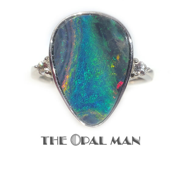 Intriguing Multicolored Pear-Shaped Australian Opal Doublet In Sterling Silver Ring - 200-02368 - Image 5