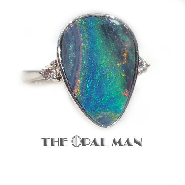 Intriguing Multicolored Pear-Shaped Australian Opal Doublet In Sterling Silver Ring - 200-02368 - Image 4