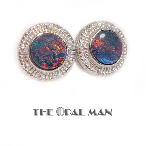 Fiery Australian Opal Doublets In Sterling Silver Stud Earrings - 210-03569 - Image 3