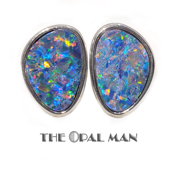 Lively Australian Opal Doublets Sterling Silver Earrings - 210-03449