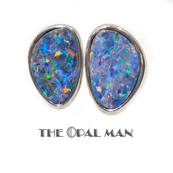 Lively Australian Opal Doublets Sterling Silver Earrings - 210-03449 - Image 2