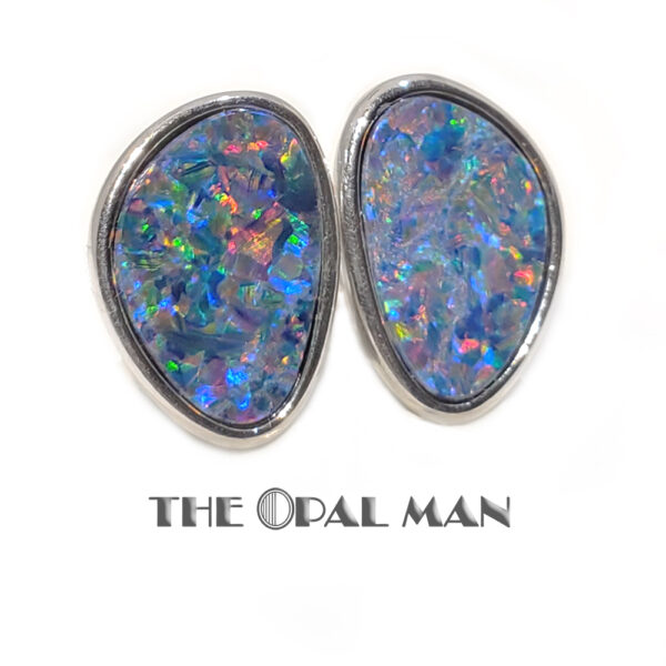 Lively Australian Opal Doublets Sterling Silver Earrings - 210-03449 - Image 3