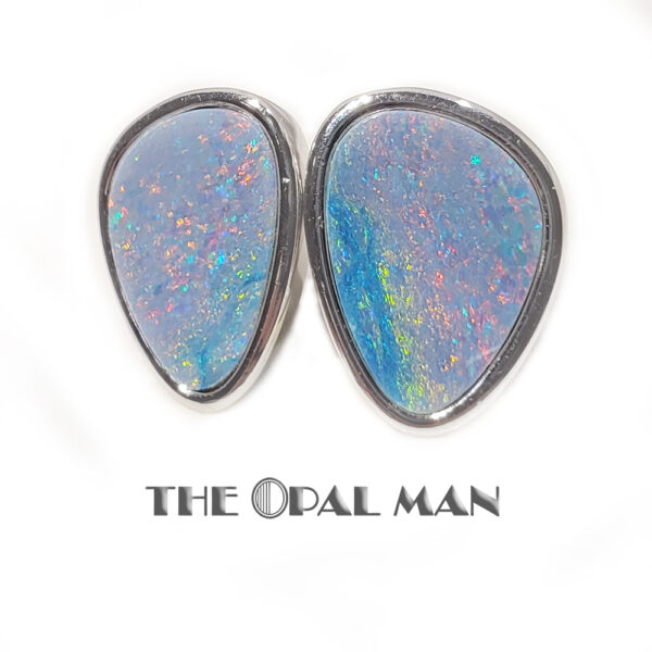 Sparkling Colorful Australian Opal Doublets Sterling Silver Earrings - 210-03806 - Image 3