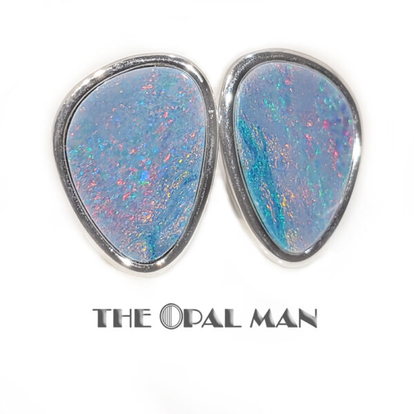 Sparkling Colorful Australian Opal Doublets Sterling Silver Earrings - 210-03806 - Image 2