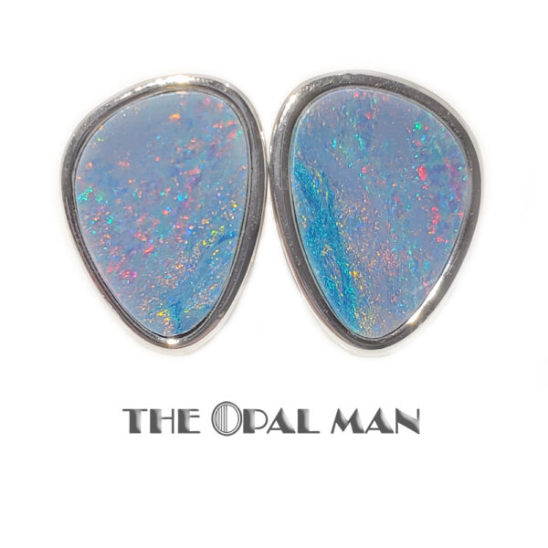 Sparkling Colorful Australian Opal Doublets Sterling Silver Earrings - 210-03806