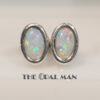 Dainty Sterling Silver Stud Earrings With Oval Australian White Opals - 210-03836