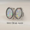 Dainty Sterling Silver Stud Earrings With Oval Australian White Opals - 210-03836 - Image 2