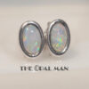 Dainty Sterling Silver Stud Earrings With Oval Australian White Opals - 210-03836 - Image 3