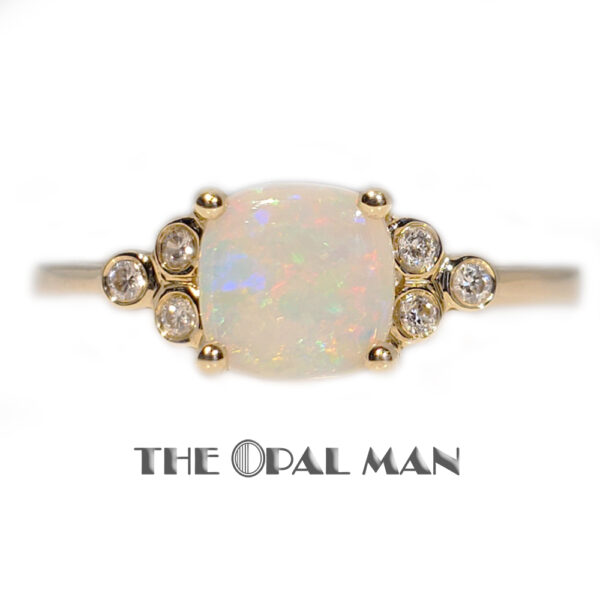 Elegant 14K Yellow Gold Ring With Pastel Rainbow Australian White Opal - 421-00288 - Image 2