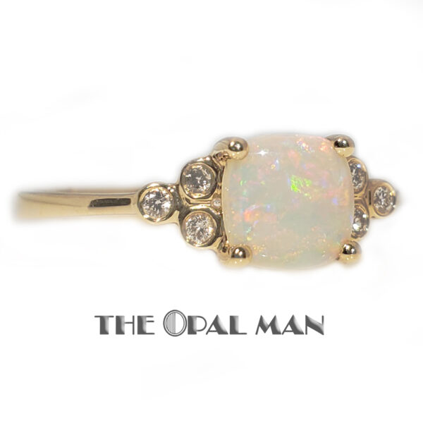 Elegant 14K Yellow Gold Ring With Pastel Rainbow Australian White Opal - 421-00288 - Image 3