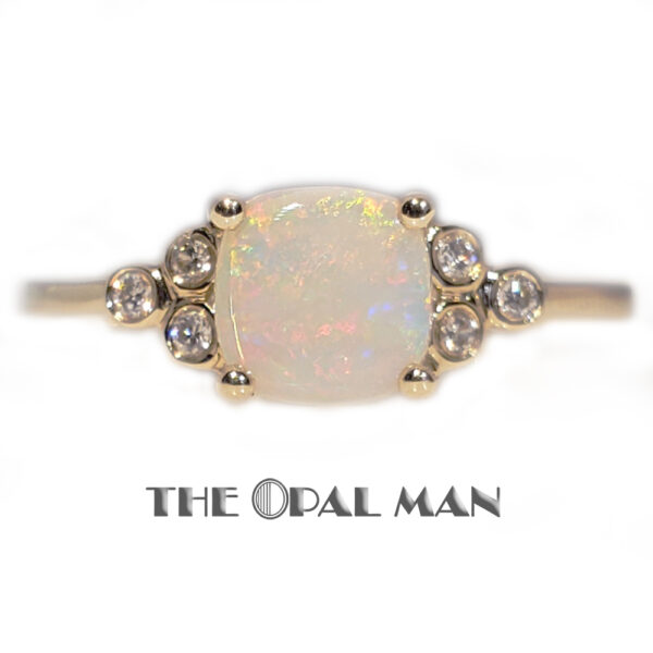 Elegant 14K Yellow Gold Ring With Pastel Rainbow Australian White Opal - 421-00288