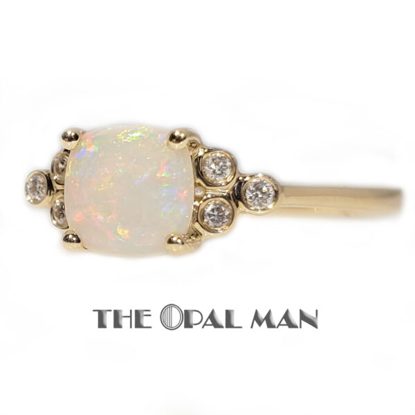 Elegant 14K Yellow Gold Ring With Pastel Rainbow Australian White Opal - 421-00288 - Image 5