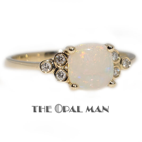 Elegant 14K Yellow Gold Ring With Pastel Rainbow Australian White Opal - 421-00288 - Image 4