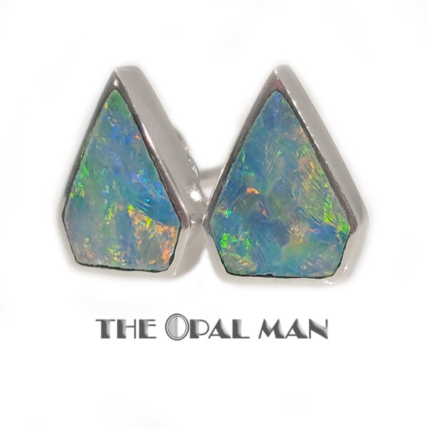 Striking 14K White Gold Stud Earrings With Pastel Multicolored Australian Opal Doublets - 423-00394 - Image 3