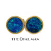 Blueish Green Round Australian Opal Doublets 14K Yellow Gold Stud Earrings - 423-2000027
