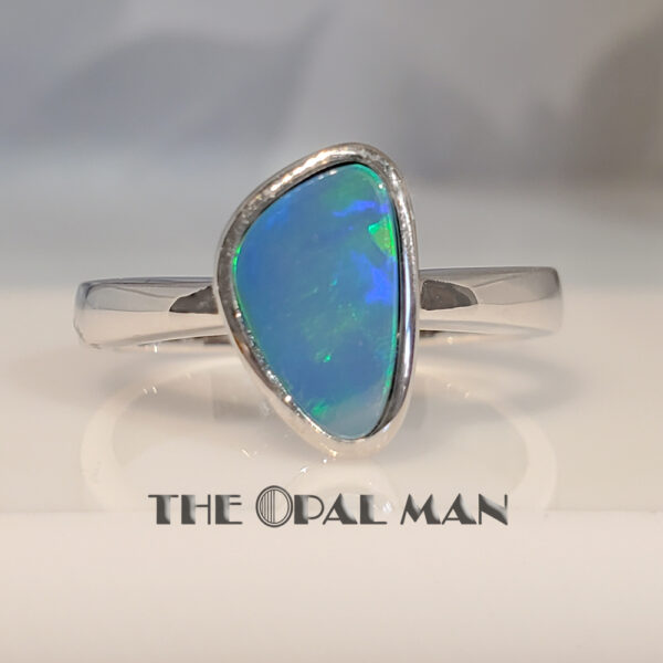 Sterling Silver Ring With Rolling Blue Green Flash Australian Opal Doublet - 200-02460