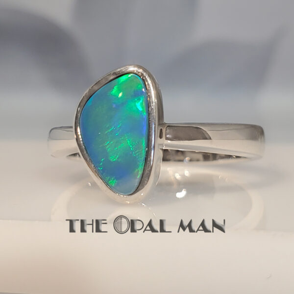 Sterling Silver Ring With Rolling Blue Green Flash Australian Opal Doublet - 200-02460 - Image 2