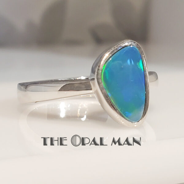 Sterling Silver Ring With Rolling Blue Green Flash Australian Opal Doublet - 200-02460 - Image 3