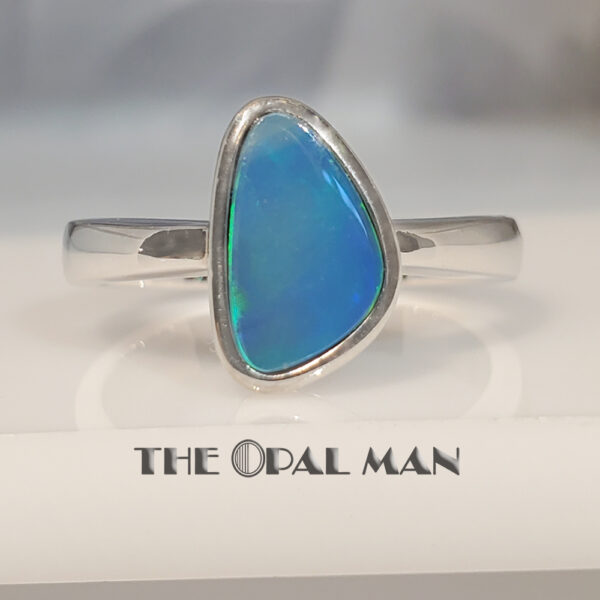 Sterling Silver Ring With Rolling Blue Green Flash Australian Opal Doublet - 200-02460 - Image 4