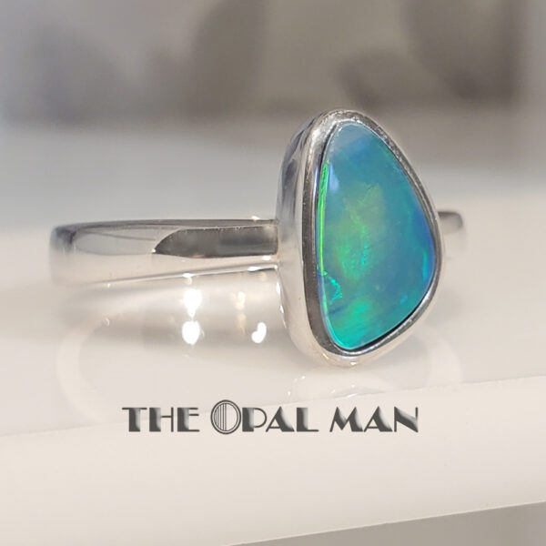 Sterling Silver Ring With Rolling Blue Green Flash Australian Opal Doublet - 200-02460 - Image 5