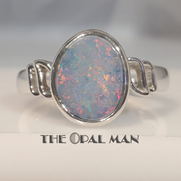 Pastel Flecked Australian Opal Doublet Sterling Silver Ring - 200-02521