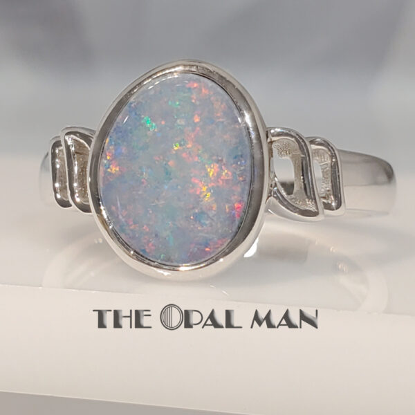 Pastel Flecked Australian Opal Doublet Sterling Silver Ring - 200-02521 - Image 2