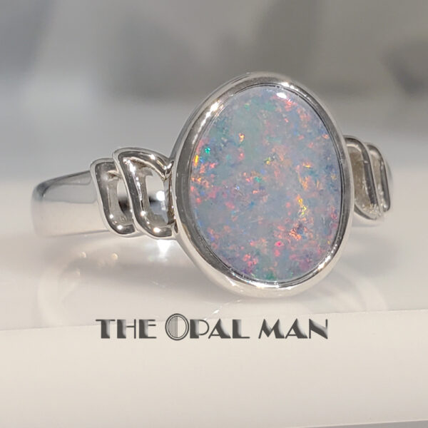 Pastel Flecked Australian Opal Doublet Sterling Silver Ring - 200-02521 - Image 5