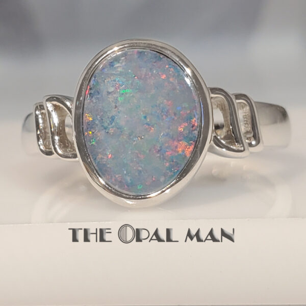 Pastel Flecked Australian Opal Doublet Sterling Silver Ring - 200-02521 - Image 4