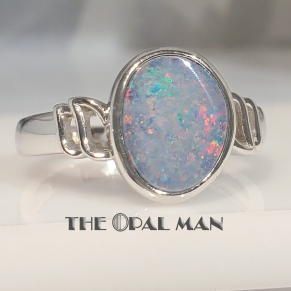 Pastel Flecked Australian Opal Doublet Sterling Silver Ring - 200-02521 - Image 3