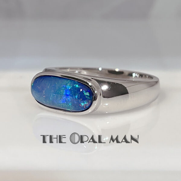 Beaming Green Blue Australian Opal Doublet 14K White Gold Ring - 200-2000044 - Image 2