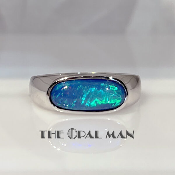 Beaming Green Blue Australian Opal Doublet 14K White Gold Ring - 200-2000044