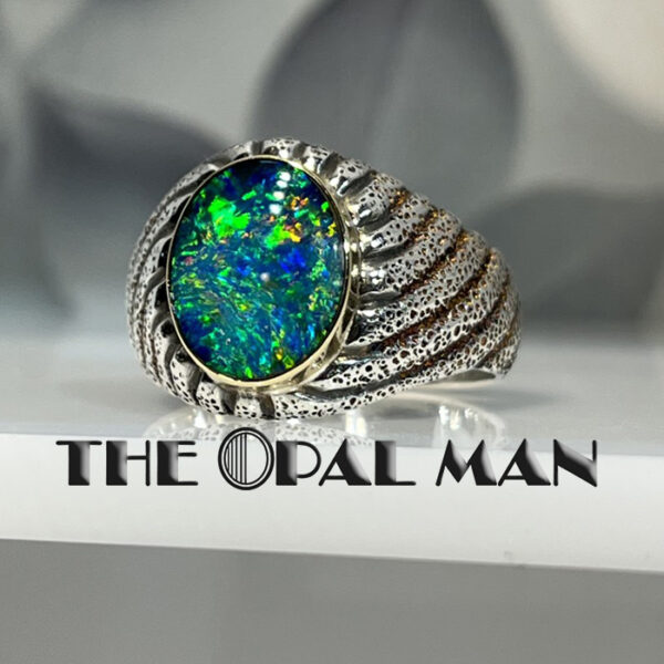 Charming Sterling Silver And 18K Yellow Gold Ring With Striking Australian Opal - 205-00258 - Image 2