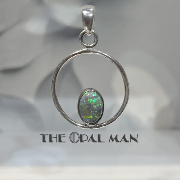 Negative-Space Sterling Silver Green Blue Australian Black Opal Pendant - 230-01876