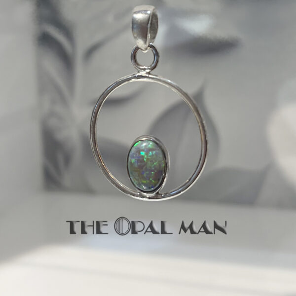 Negative-Space Sterling Silver Green Blue Australian Black Opal Pendant - 230-01876 - Image 2