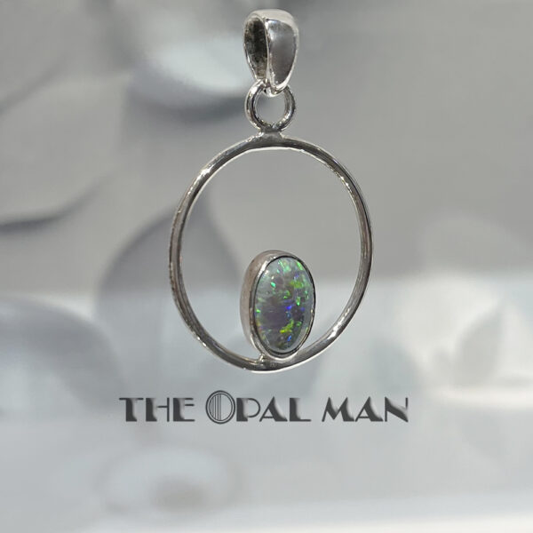 Negative-Space Sterling Silver Green Blue Australian Black Opal Pendant - 230-01876 - Image 3