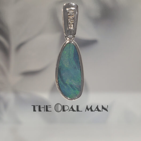 Sterling Silver Pendant With Green Blue Australian Opal Doublet - 230-03492